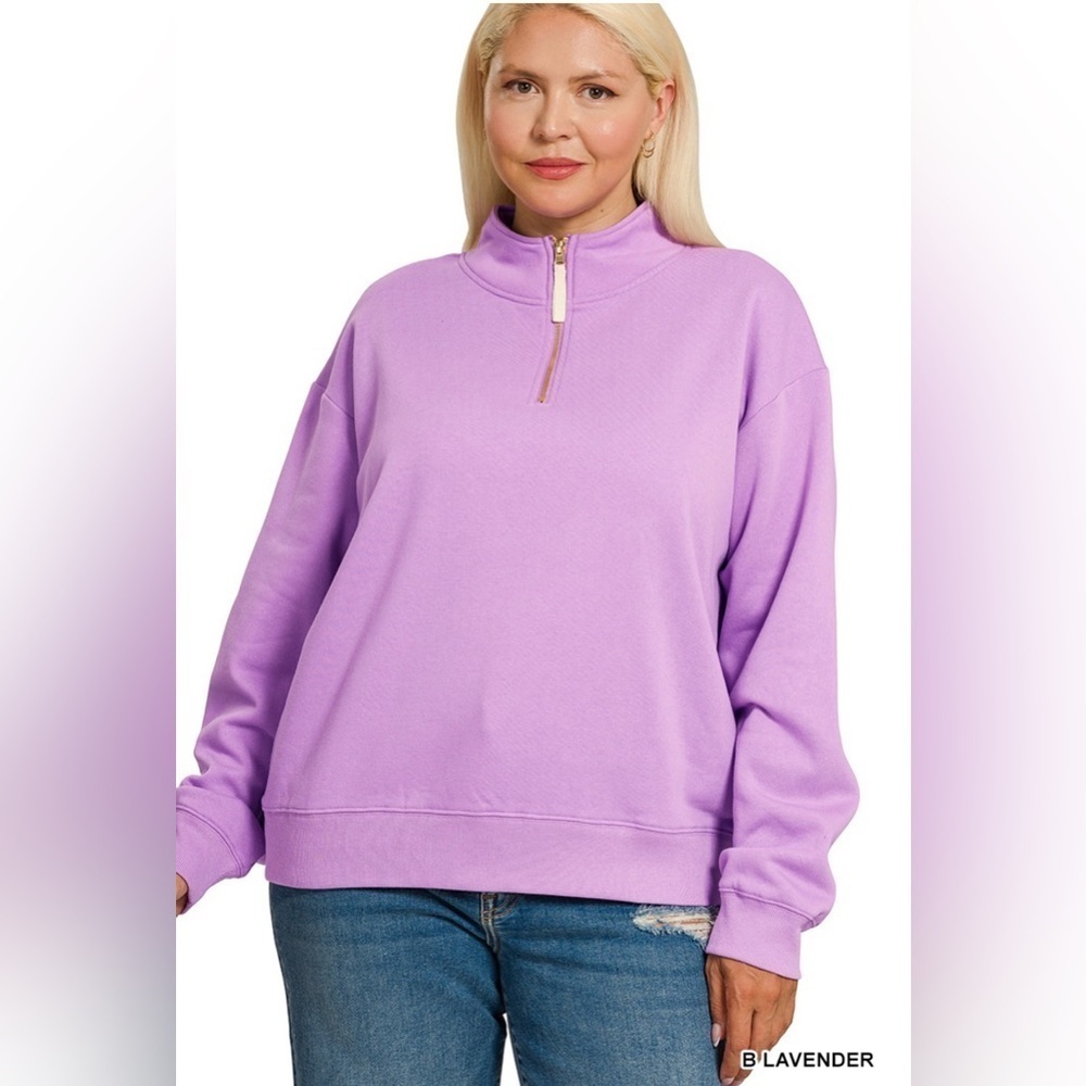 NEW!Plus Size Lavender Quarter-Zip Sweatshirt Sizes 1X 2X 3X - Picture 1 of 5
